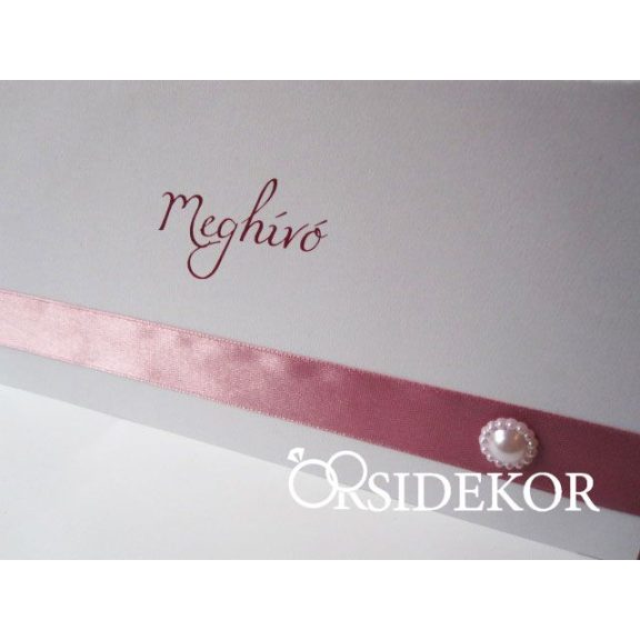 Esküvői meghívó szalaggal és gyönggyel