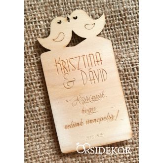 Köszönetajándék esküvői hűtőmágnes fából