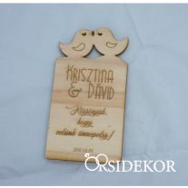 Köszönetajándék esküvői hűtőmágnes fából