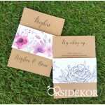 Egylapos esküvői meghívó modern mintás papírpánttal