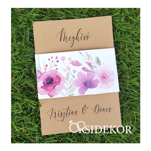 Egylapos esküvői meghívó modern mintás papírpánttal