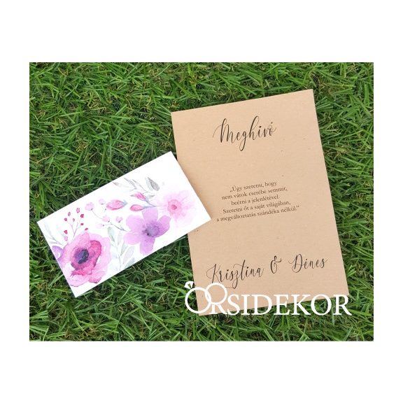 Egylapos esküvői meghívó modern mintás papírpánttal