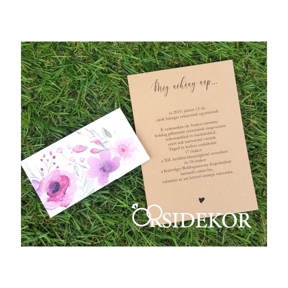 Egylapos esküvői meghívó modern mintás papírpánttal