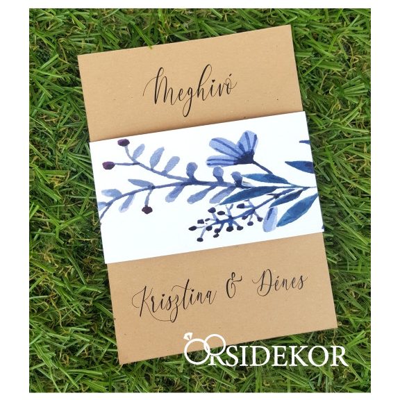 Egylapos esküvői meghívó modern mintás papírpánttal