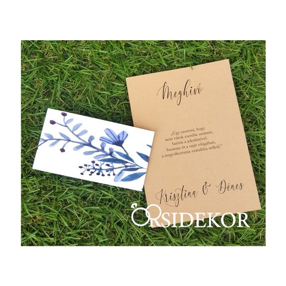 Egylapos esküvői meghívó modern mintás papírpánttal