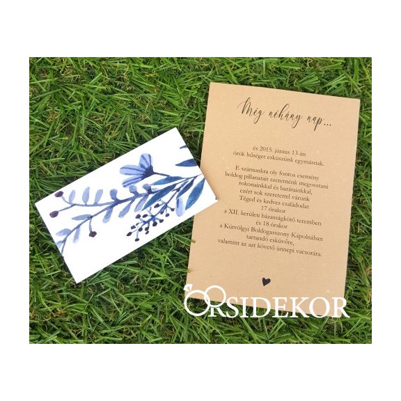 Egylapos esküvői meghívó modern mintás papírpánttal