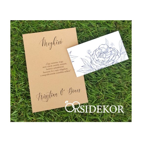 Egylapos esküvői meghívó modern mintás papírpánttal