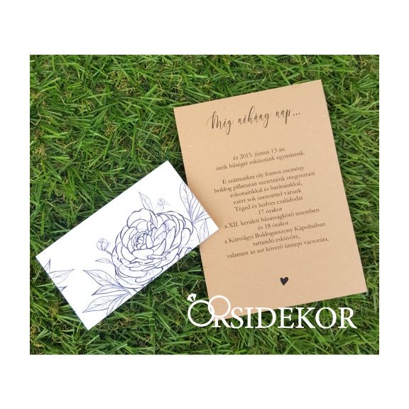 Egylapos esküvői meghívó modern mintás papírpánttal