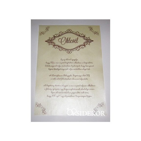 Oklevél lánybúcsúra