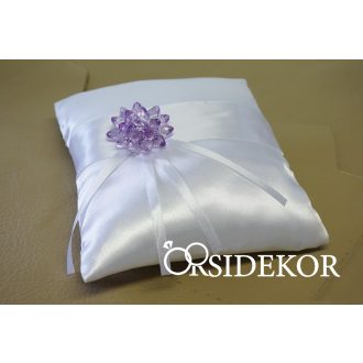 Gyűrűpárna kristály virággal és szalaggal díszítve