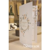 Esküvői meghívó virágkoszorúval