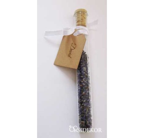 Gyümölcstea kémcsőben kísérőkártyával és masnival