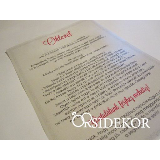 Oklevél leánybúcsúra