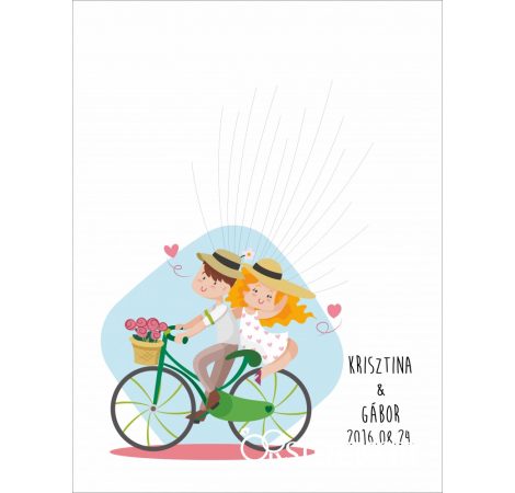 Biciklis esküvői vendégkönyv, ujjlenyomatfa 