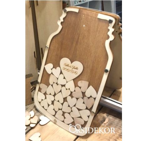 Keretes befőttesüveg vendégkönyv bedobálható szívekkel