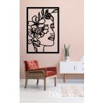 Vonalas női arc virágokkal falikép fából