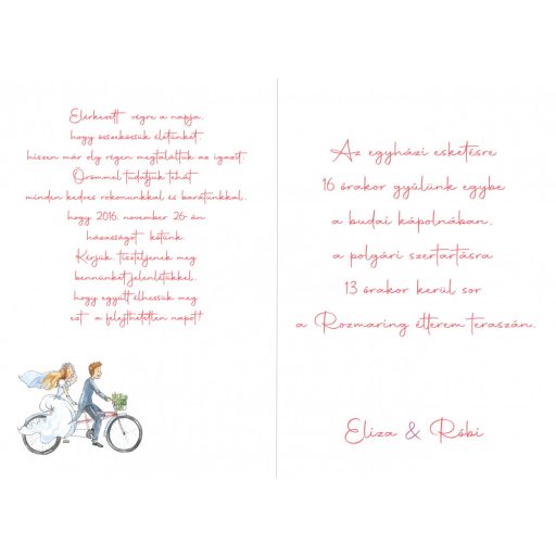 Biciklis esküvői meghívó