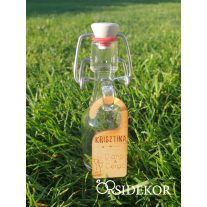 Csatos pálinkás üveg (üresen) kis fa akasztóval