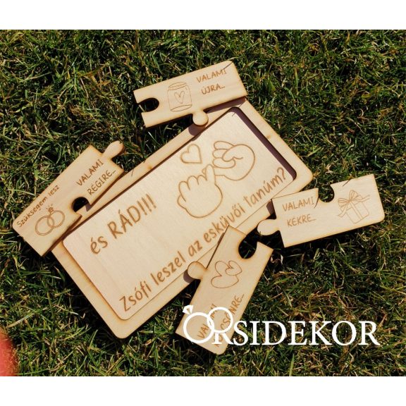 Puzzle tanú felkérő fából, menyasszonynak