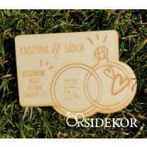 Gyűrűs köszönetajándék, modern fa hűtőmágnes