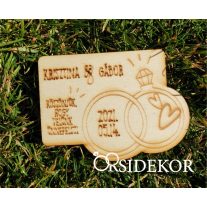 Gyűrűs köszönetajándék, modern fa hűtőmágnes