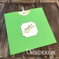 Kétoldalas, greenery esküvői meghívó papírtokban