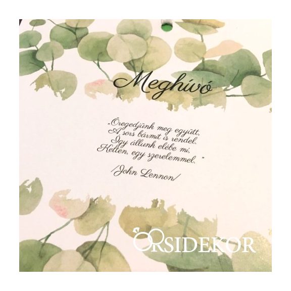 Kétoldalas, greenery esküvői meghívó papírtokban