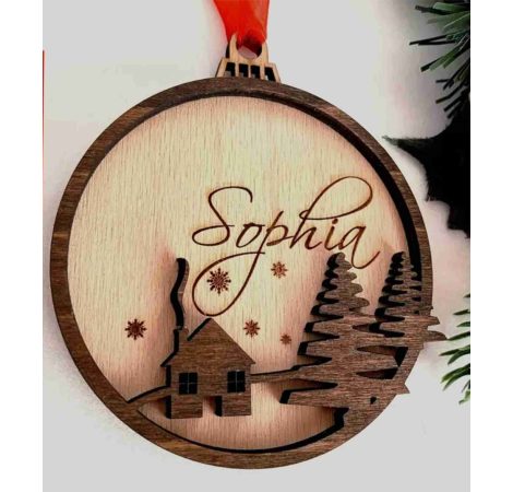 Egyedi neves karácsonyfadísz családoknak – gravírozott fa dísz