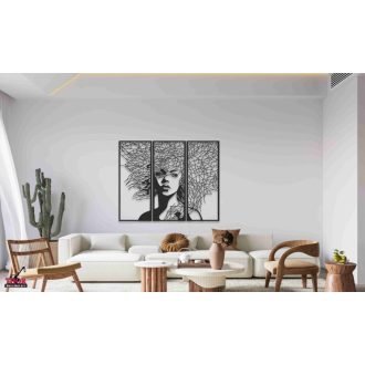   3 részes modern fa arc falikép – minimalista lakásdekoráció