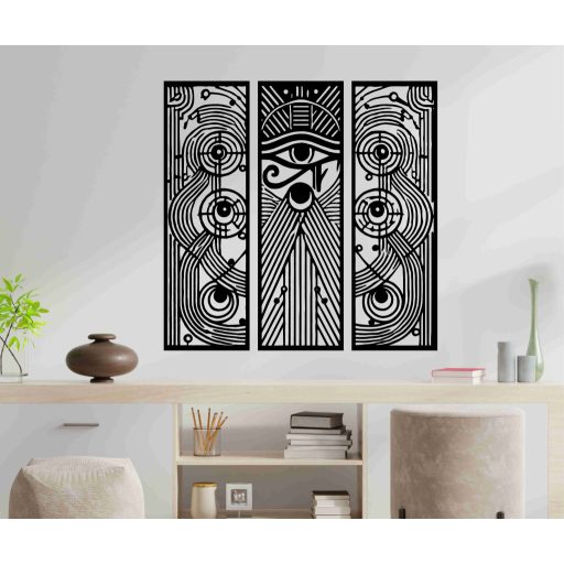 Hórusz szeme 3 részes fa falikép – lézervágott spirituális dekoráció