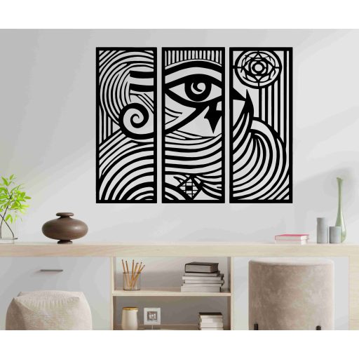 Hórusz szeme 3 paneles falikép – spirituális fa dekoráció