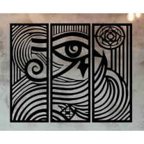   Hórusz szeme 3 paneles falikép – spirituális fa dekoráció