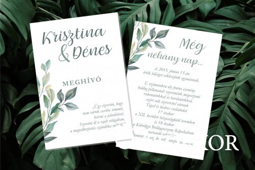 Modern greenery mintával esküvői meghívó 