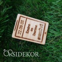 Köszönetajándék esküvői hűtőmágnes fából