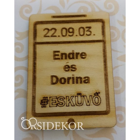 Köszönetajándék esküvői hűtőmágnes fából