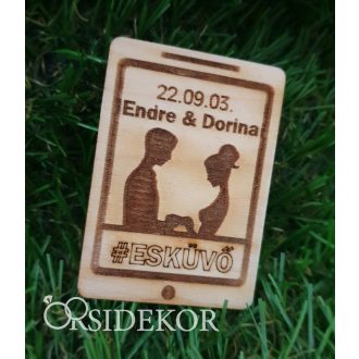 Köszönetajándék esküvői hűtőmágnes fából