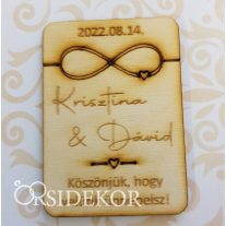 Köszönetajándék esküvői hűtőmágnes fából