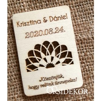 Köszönetajándék esküvői hűtőmágnes fából