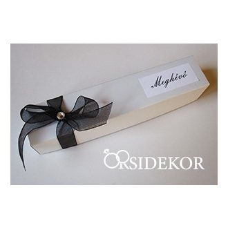 Dobozos esküvői meghívó masnival és strasszal, 3x16 cm