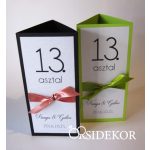   Menüháromszög és asztalszám 2 az 1-ben, szalaggal díszítve