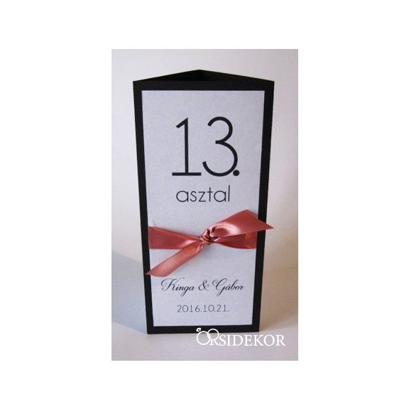 Menüháromszög és asztalszám 2 az 1-ben, szalaggal díszítve