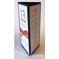   Menüháromszög és asztalszám 2 az 1-ben, szalaggal díszítve