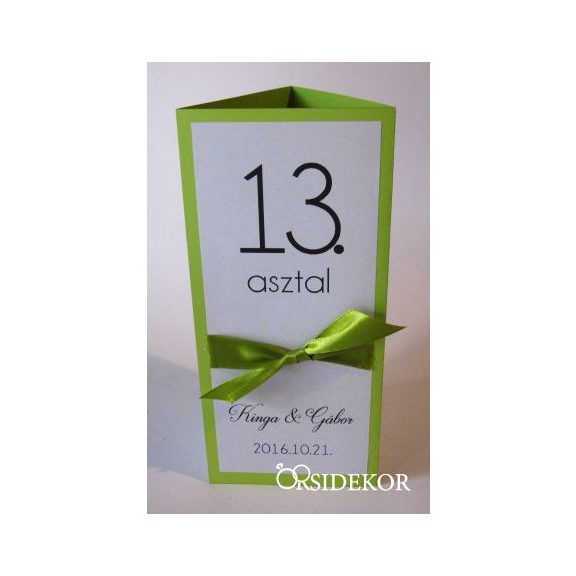 Menüháromszög és asztalszám 2 az 1-ben, szalaggal díszítve