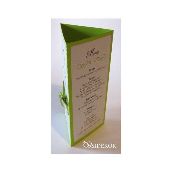 Menüháromszög és asztalszám 2 az 1-ben, szalaggal díszítve