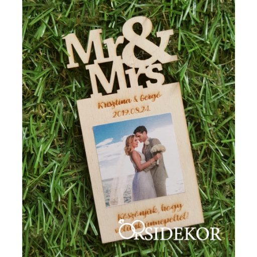 Fényképes fa hűtőmágnes, Mr&Mrs