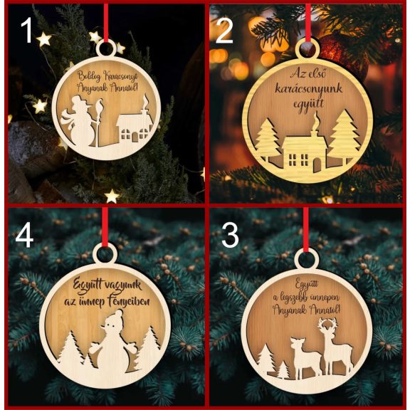 Fa karácsonyfadísz – Egyedi névvel, szöveggel