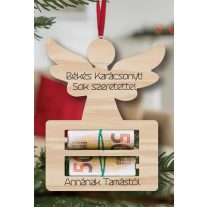 Karácsonyi pénzátadó angyalkás megszemélyesítve