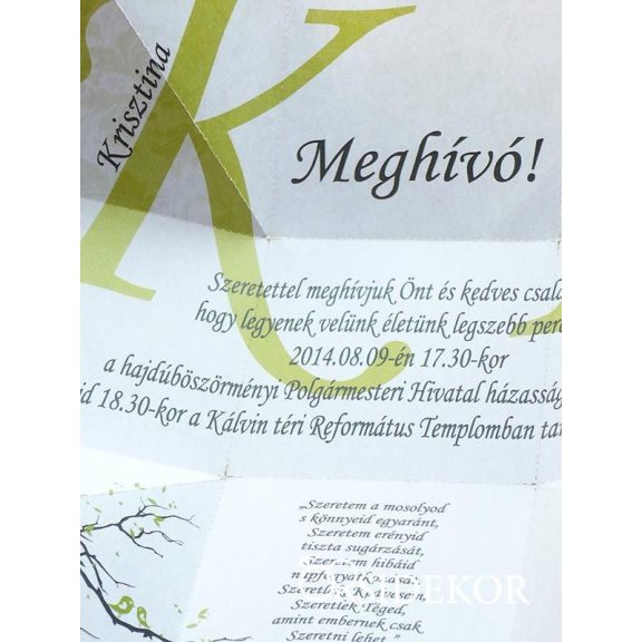 Dobozos esküvői meghívó színes, mintás grafikával, 7x7 cm