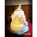 Horgászos tortadísz esküvőre fából