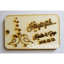 Kísérőcédula fából madárkás grafikával